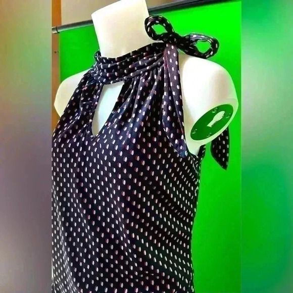 Red, white and navy sleeveless blouse, size medium, ties at neck, patriotic - Picture 1 of 5